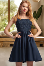 Load image into Gallery viewer, Averie A-line Square Short/Mini Satin Homecoming Dress XXBP0020553