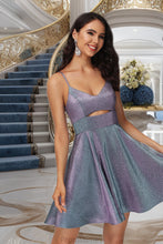 Load image into Gallery viewer, Tara A-line V-Neck Short/Mini Satin Homecoming Dress XXBP0020492