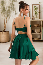 Load image into Gallery viewer, Roberta A-line V-Neck Short/Mini Silky Satin Homecoming Dress XXBP0020463