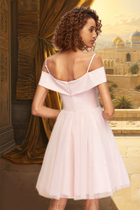 Helen A-line Off the Shoulder V-Neck Short/Mini Tulle Stretch Crepe Homecoming Dress XXBP0020526