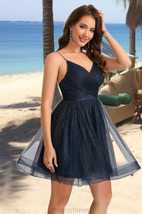 Kayla A-line V-Neck Short/Mini Tulle Homecoming Dress With Pleated XXBP0020471