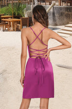 Load image into Gallery viewer, Pamela Bodycon Square Short/Mini Satin Homecoming Dress XXBP0020495