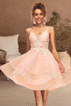 Load image into Gallery viewer, Kiley A-line V-Neck Short/Mini Lace Tulle Homecoming Dress XXBP0020524