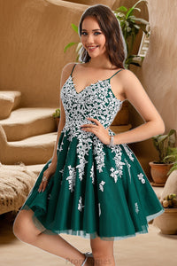 Mariela A-line V-Neck Short/Mini Lace Tulle Homecoming Dress XXBP0020468