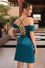 Load image into Gallery viewer, Mckinley Sheath/Column Off the Shoulder Short/Mini Satin Homecoming Dress XXBP0020460