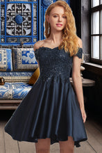 Load image into Gallery viewer, Hanna A-line Off the Shoulder Short/Mini Satin Homecoming Dress XXBP0020552