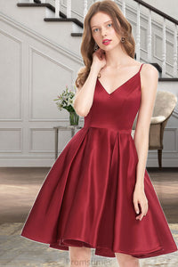 Philippa A-line V-Neck Short/Mini Satin Homecoming Dress XXBP0020542