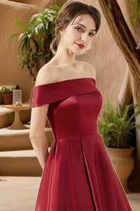 Kathy A-line Off the Shoulder Asymmetrical Satin Homecoming Dress XXBP0020532