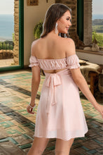Load image into Gallery viewer, Logan A-line Off the Shoulder Short/Mini Chiffon Homecoming Dress XXBP0020472