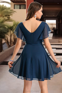 Gina A-line V-Neck Short/Mini Chiffon Homecoming Dress XXBP0020464