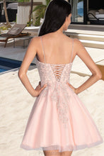 Load image into Gallery viewer, Alani A-line V-Neck Short/Mini Tulle Homecoming Dress With Beading XXBP0020538