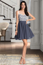 Load image into Gallery viewer, Cara A-line Scoop Short/Mini Chiffon Lace Homecoming Dress XXBP0020558