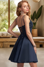 Load image into Gallery viewer, Averie A-line Square Short/Mini Satin Homecoming Dress XXBP0020553