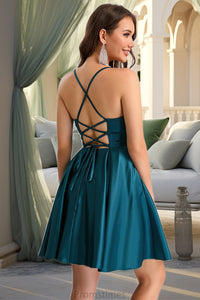Genevieve A-line Sweetheart Short/Mini Satin Homecoming Dress XXBP0020478
