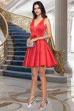Load image into Gallery viewer, Beryl A-line V-Neck Short/Mini Satin Homecoming Dress With Bow XXBP0020583