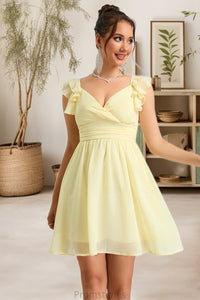 Giuliana A-line V-Neck Short/Mini Chiffon Homecoming Dress With Ruffle XXBP0020474