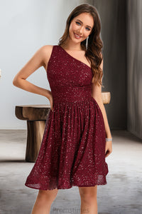 Germaine A-line One Shoulder Short/Mini Sequin Homecoming Dress With Sequins XXBP0020485