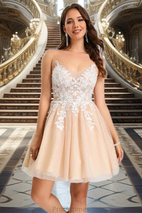 Brielle A-line V-Neck Short/Mini Lace Tulle Homecoming Dress XXBP0020469