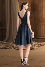 Load image into Gallery viewer, Hope A-line V-Neck Knee-Length Lace Satin Homecoming Dress With Beading XXBP0020517