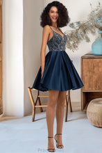 Load image into Gallery viewer, Eileen A-line V-Neck Short/Mini Satin Homecoming Dress With Beading Sequins XXBP0020566