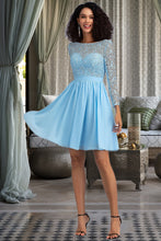 Load image into Gallery viewer, Luna A-line Scoop Short/Mini Chiffon Lace Homecoming Dress XXBP0020577