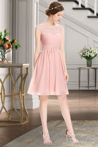 Sandy A-line Scoop Knee-Length Chiffon Tulle Homecoming Dress With Beading Ruffle XXBP0020594