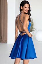 Load image into Gallery viewer, Audrey A-line Square Short/Mini Satin Homecoming Dress XXBP0020567