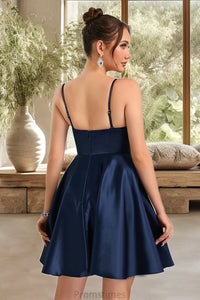 Breanna A-line V-Neck Short/Mini Satin Homecoming Dress XXBP0020466
