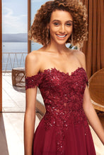 Load image into Gallery viewer, Hannah A-line Off the Shoulder Short/Mini Chiffon Lace Homecoming Dress With Sequins XXBP0020528