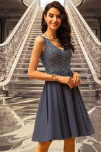 Load image into Gallery viewer, Tiana A-line V-Neck Short/Mini Chiffon Lace Homecoming Dress With Beading XXBP0020536