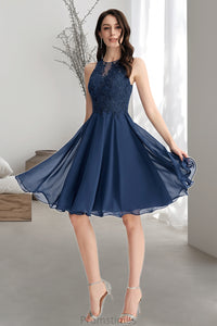 Madeline A-line Scoop Knee-Length Chiffon Lace Homecoming Dress With Beading XXBP0020515