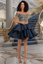 Load image into Gallery viewer, Arianna A-line Off the Shoulder Short/Mini Satin Homecoming Dress XXBP0020562