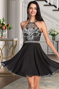 Ariella A-line Scoop Short/Mini Chiffon Homecoming Dress With Beading Sequins XXBP0020559