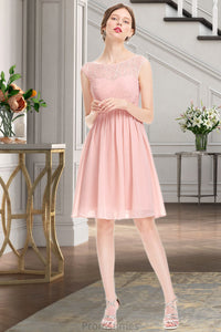 Sandy A-line Scoop Knee-Length Chiffon Tulle Homecoming Dress With Beading Ruffle XXBP0020594