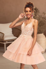 Load image into Gallery viewer, Kiley A-line V-Neck Short/Mini Lace Tulle Homecoming Dress XXBP0020524