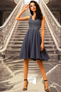 Tiana A-line V-Neck Short/Mini Chiffon Lace Homecoming Dress With Beading XXBP0020536