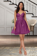 Load image into Gallery viewer, Esme A-line V-Neck Short/Mini Lace Tulle Homecoming Dress With Sequins XXBP0020500