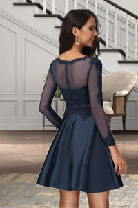 Pam A-line Scoop Short/Mini Lace Satin Homecoming Dress XXBP0020494