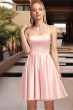 Load image into Gallery viewer, Diya A-line Square Short/Mini Satin Homecoming Dress XXBP0020544
