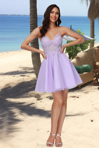 Sophia A-line V-Neck Short/Mini Lace Tulle Homecoming Dress With Beading XXBP0020501