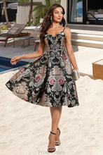 Load image into Gallery viewer, Kay A-line V-Neck Knee-Length Lace Satin Homecoming Dress With Flower XXBP0020521