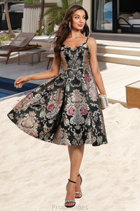 Kay A-line V-Neck Knee-Length Lace Satin Homecoming Dress With Flower XXBP0020521