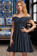 Load image into Gallery viewer, Hanna A-line Off the Shoulder Short/Mini Satin Homecoming Dress XXBP0020552