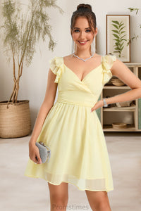 Giuliana A-line V-Neck Short/Mini Chiffon Homecoming Dress With Ruffle XXBP0020474