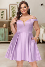 Load image into Gallery viewer, Brielle A-line Off the Shoulder Short/Mini Satin Homecoming Dress With Bow XXBP0020568