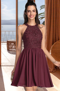 Alula A-line Scoop Short/Mini Chiffon Lace Homecoming Dress XXBP0020555