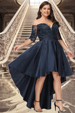 Load image into Gallery viewer, Hazel A-line Off the Shoulder Asymmetrical Lace Satin Homecoming Dress With Sequins XXBP0020580