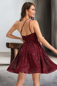 Germaine A-line One Shoulder Short/Mini Sequin Homecoming Dress With Sequins XXBP0020485