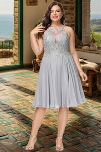Jane A-line Scoop Knee-Length Chiffon Lace Homecoming Dress With Sequins XXBP0020571