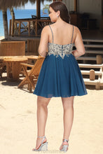 Load image into Gallery viewer, Isabell A-line V-Neck Short/Mini Chiffon Lace Homecoming Dress With Beading XXBP0020572